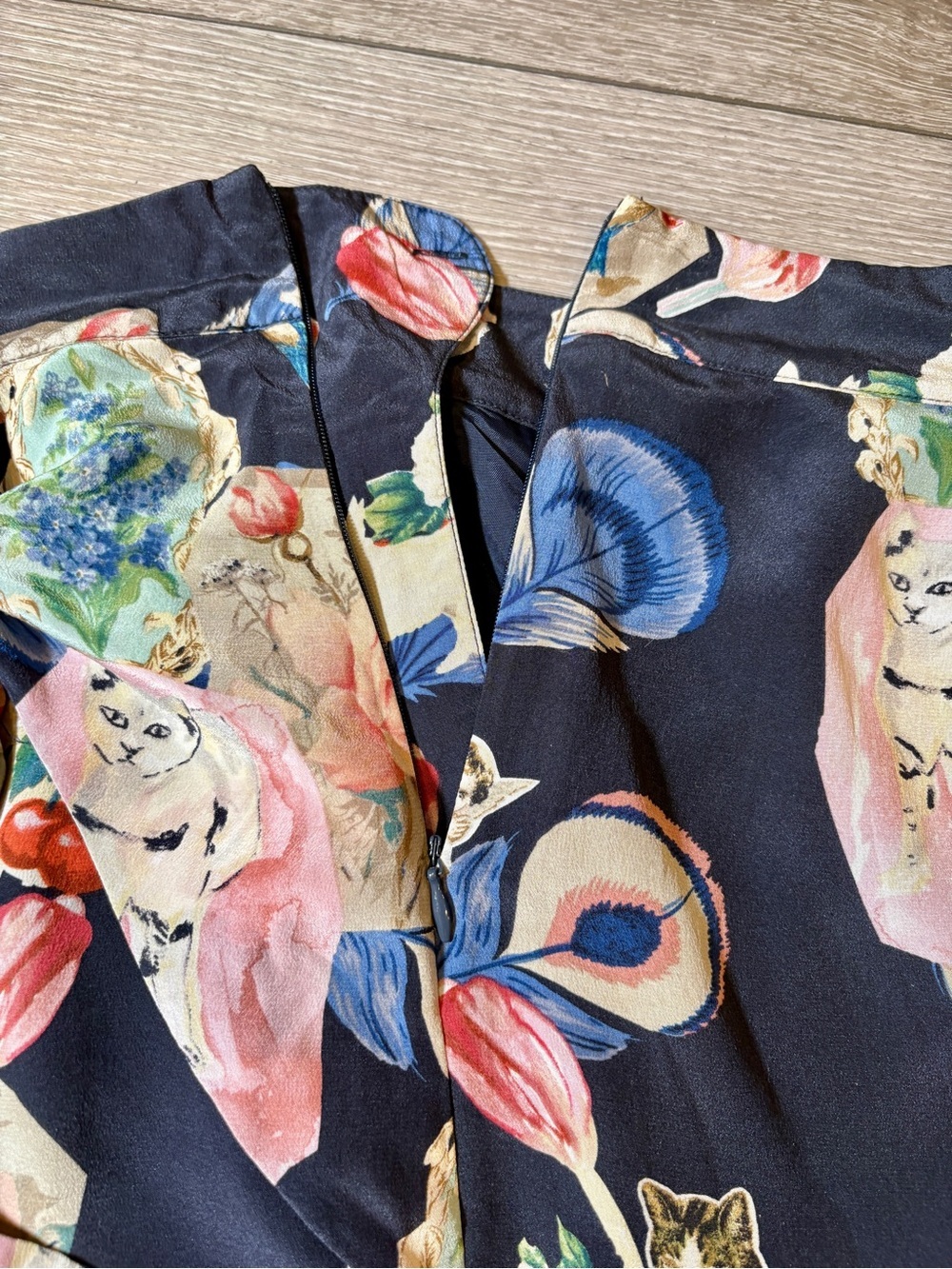 Rebekah Maysles x Anthropologie Whimsical Navy Silk Wrap Skirt Size 6 - Picture 5 of 8